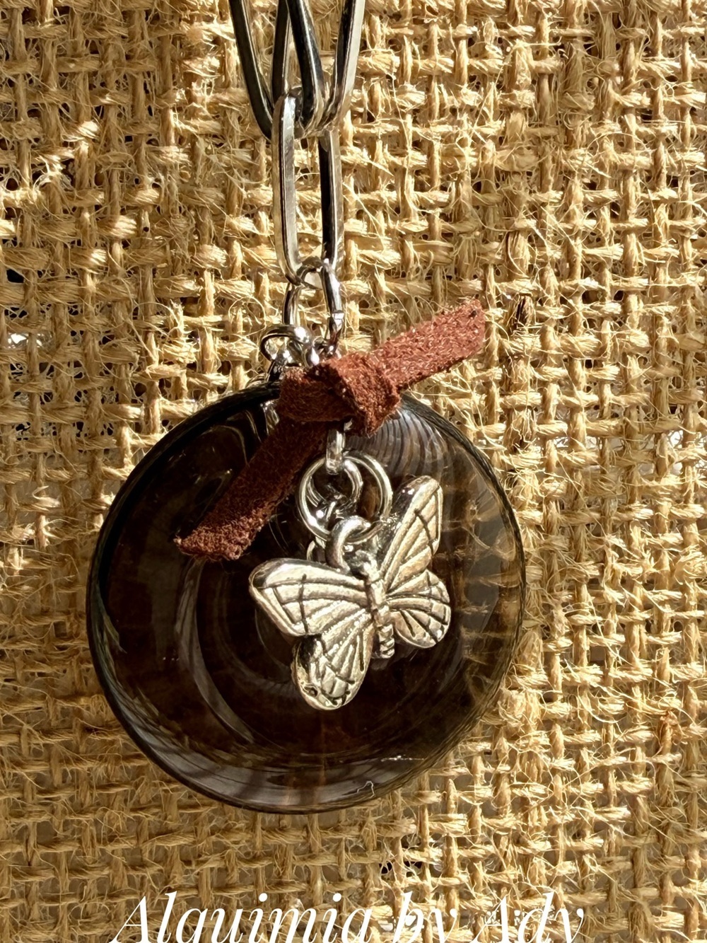 SMOKY QUARTZ Brown and Silver Butterfly Pendant Necklace